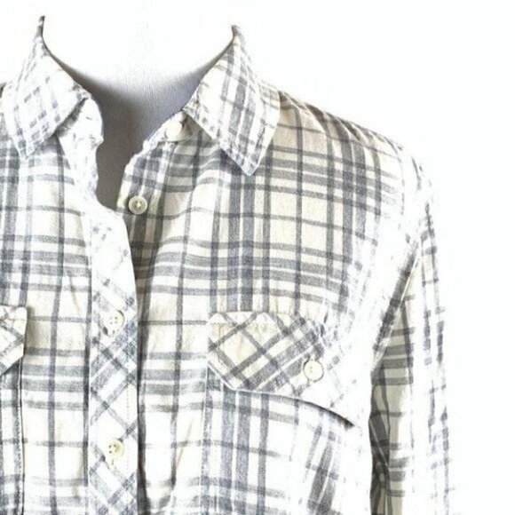 Talbots top size 8 gray white plaid flannel fall - Picture 5 of 9